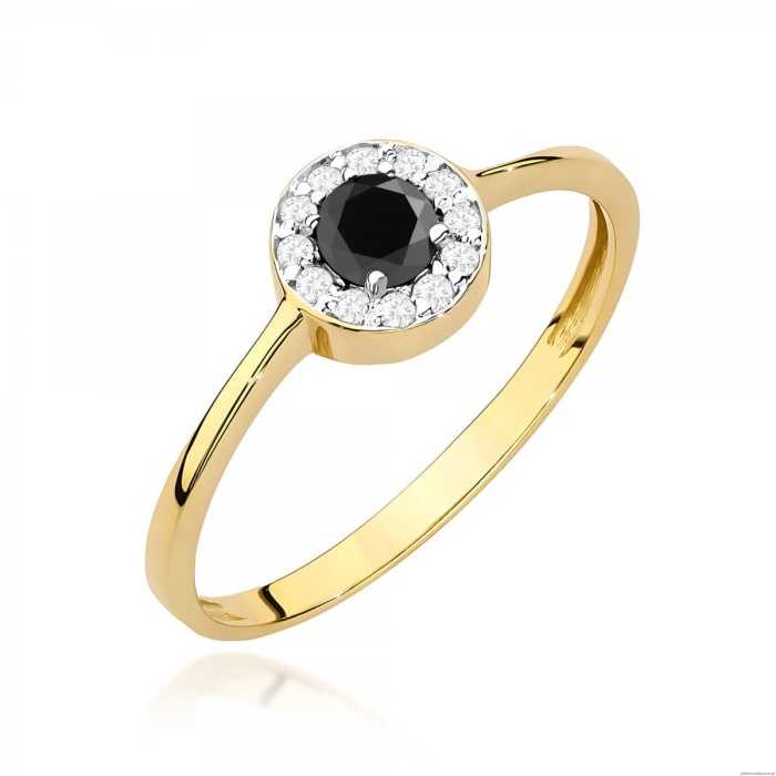 Pierścionek W0616 Czarny Diament 0,30ct żółte złoto 375