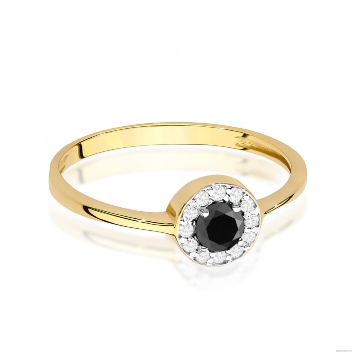 Pierścionek W0616 Czarny Diament 0,30ct żółte złoto 375