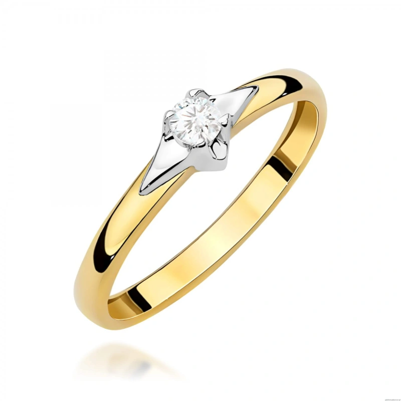Pierścionek W0666 z diamentami żółte złoto 375