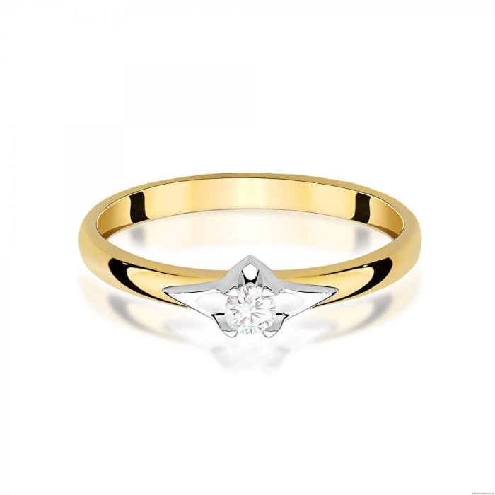 Pierścionek W0666 z diamentami żółte złoto 375