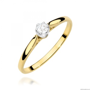 Pierścionek W0672 z diamentem 0,10ct żółte złoto 375