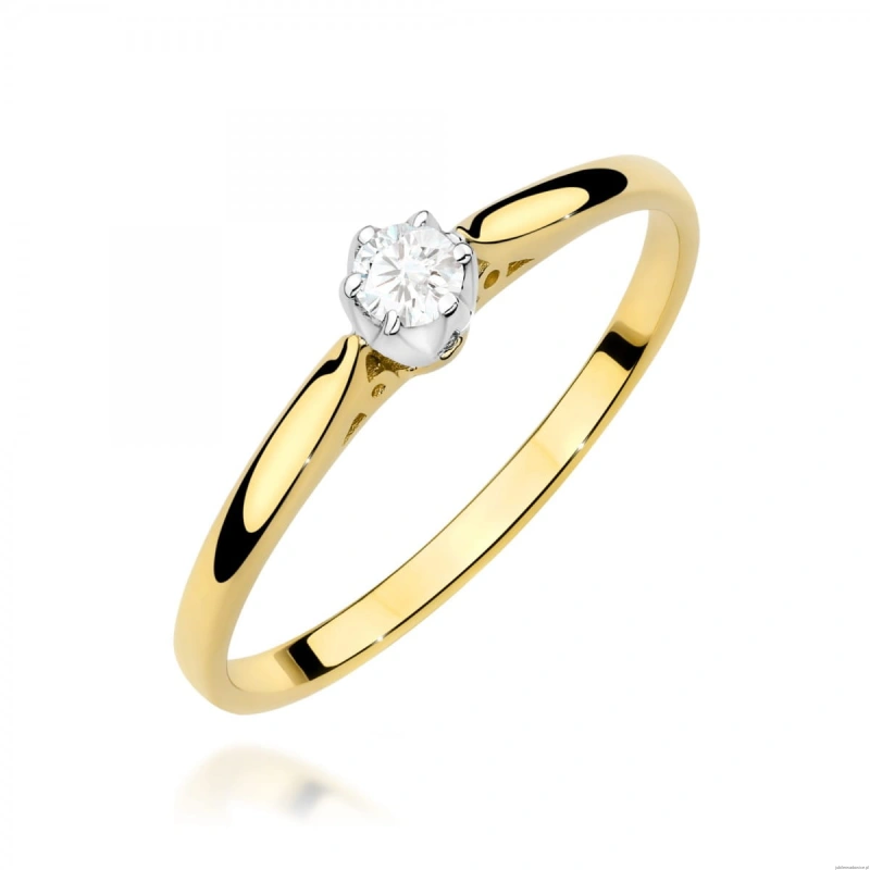 Pierścionek W0672 z diamentem 0,10ct żółte złoto 375