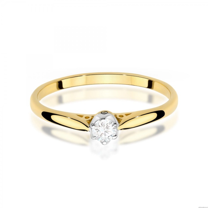 Pierścionek W0672 z diamentem 0,10ct żółte złoto 375