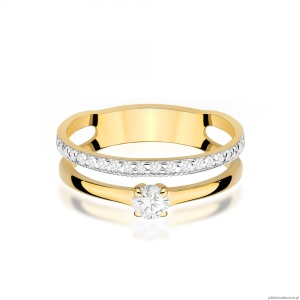 Pierścionek W0674 z diamentami żółte złoto 375