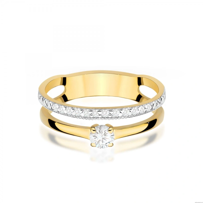 Pierścionek W0674 z diamentami żółte złoto 375