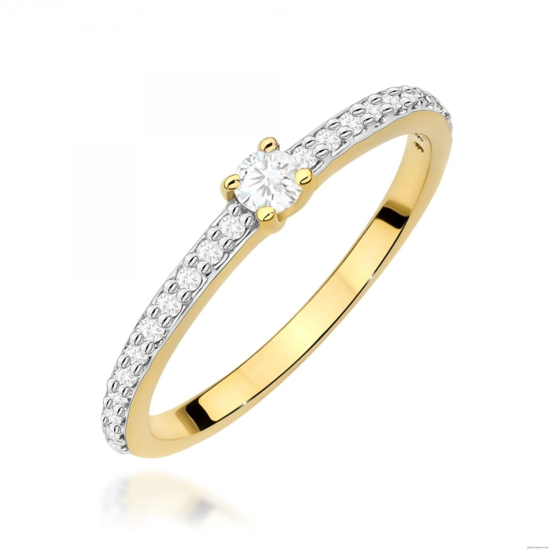 Pierścionek W0676 z diamentami żółte złoto 375