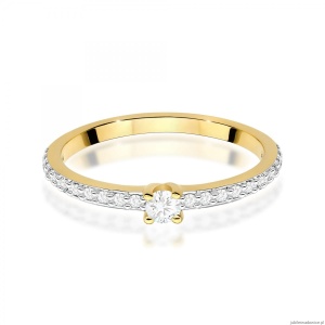 Pierścionek W0676 z diamentami żółte złoto 375