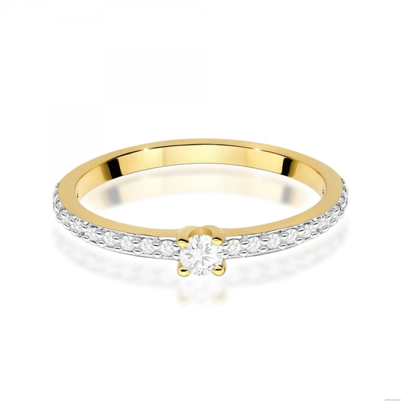 Pierścionek W0676 z diamentami żółte złoto 375