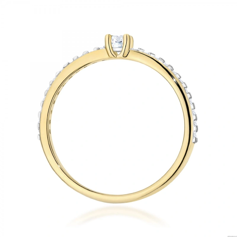 Pierścionek W0676 z diamentami żółte złoto 375