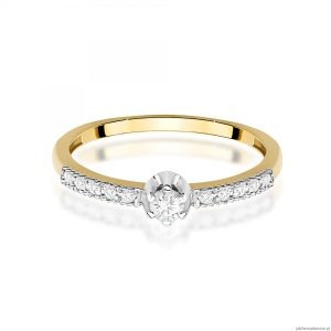Pierścionek W0680 z diamentami żółte złoto 375