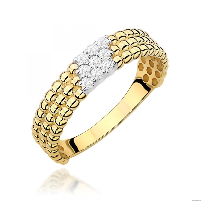 Pierścionek W0621 z diamentami żółte złoto 375