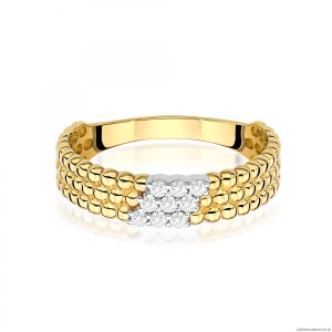 Pierścionek W0621 z diamentami żółte złoto 375