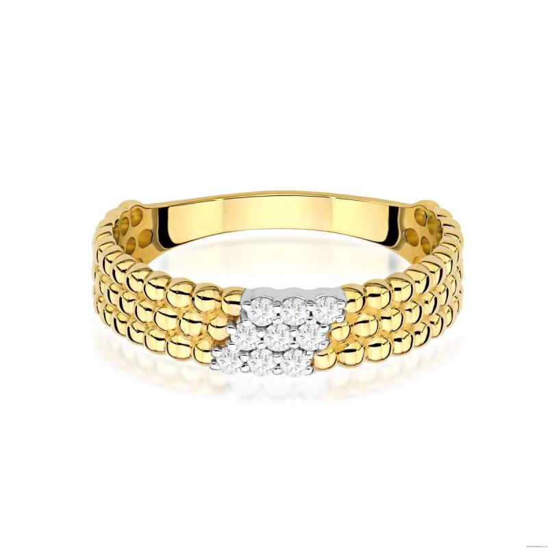 Pierścionek W0621 z diamentami żółte złoto 375