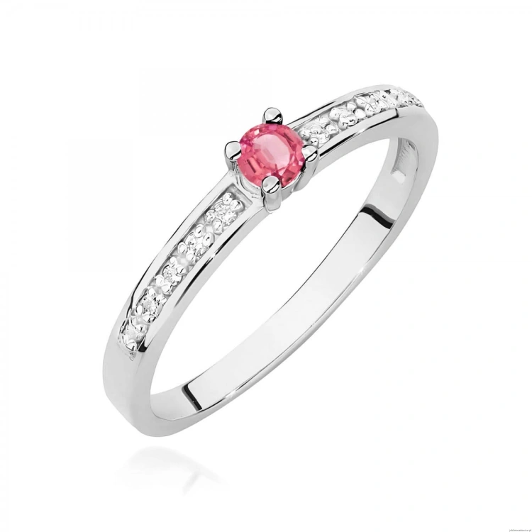 Pierścionek W0288 Różowy Topaz 0,15ct białe złoto 375