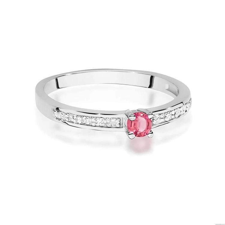 Pierścionek W0288 Różowy Topaz 0,15ct białe złoto 375
