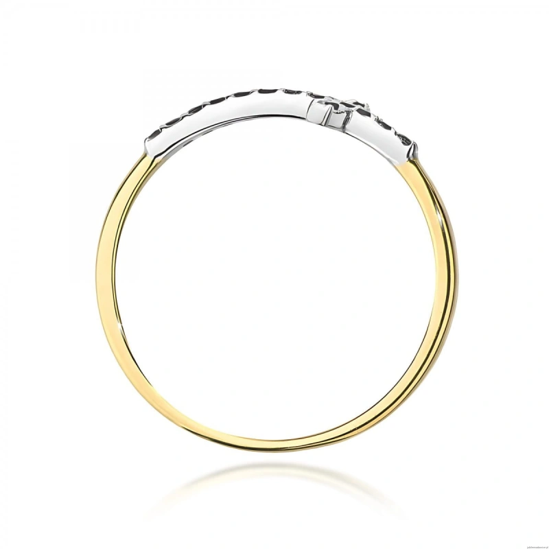 Pierścionek W0636 z czarnymi diamentami żółte złoto 375