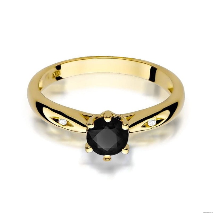 Pierścionek W0074 Czarny Diament 0,50ct żółte złoto 375