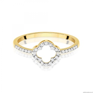 Pierścionek W0686 z diamentami żółte złoto 375