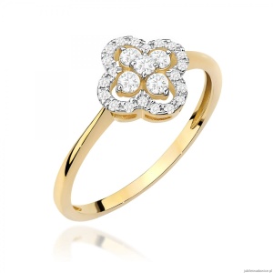 Pierścionek W0696 z diamentami żółte złoto 375