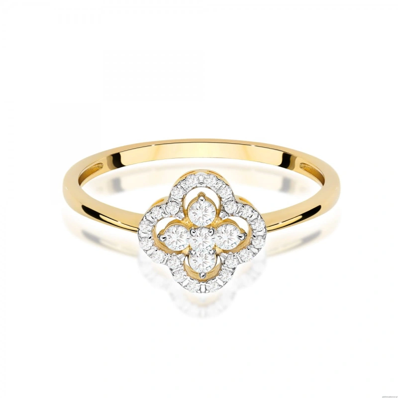 Pierścionek W0696 z diamentami żółte złoto 375
