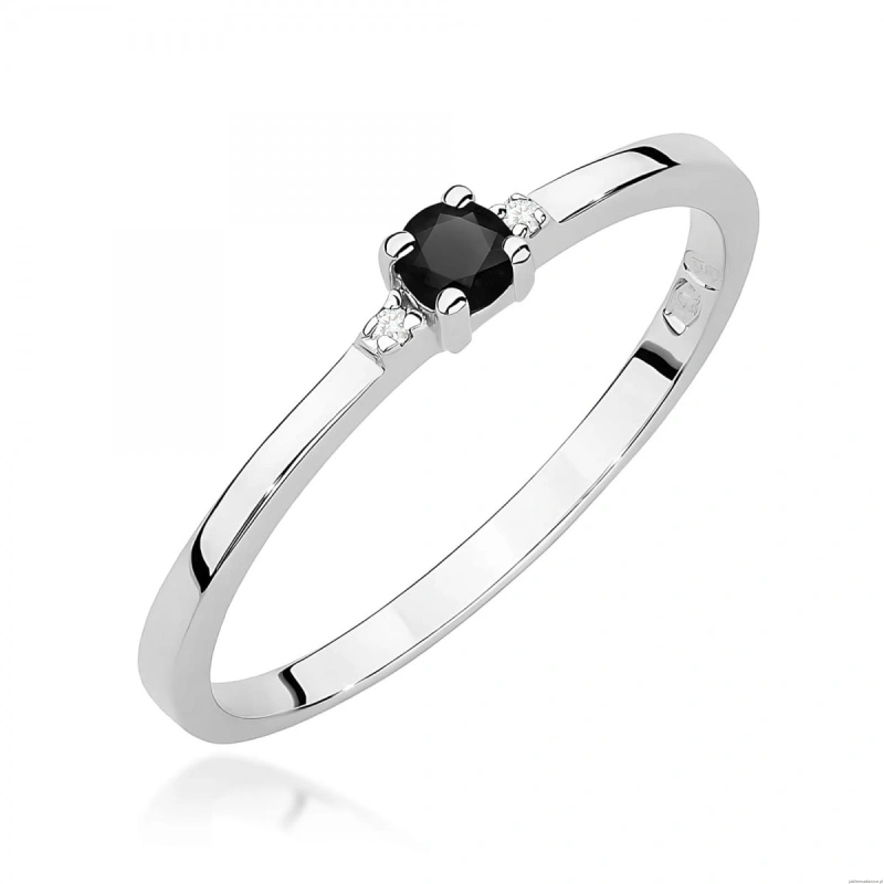 Pierścionek W0464 Czarny Diament 0,12ct białe złoto 375