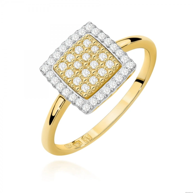 Pierścionek W0574 z diamentami żółte złoto 375