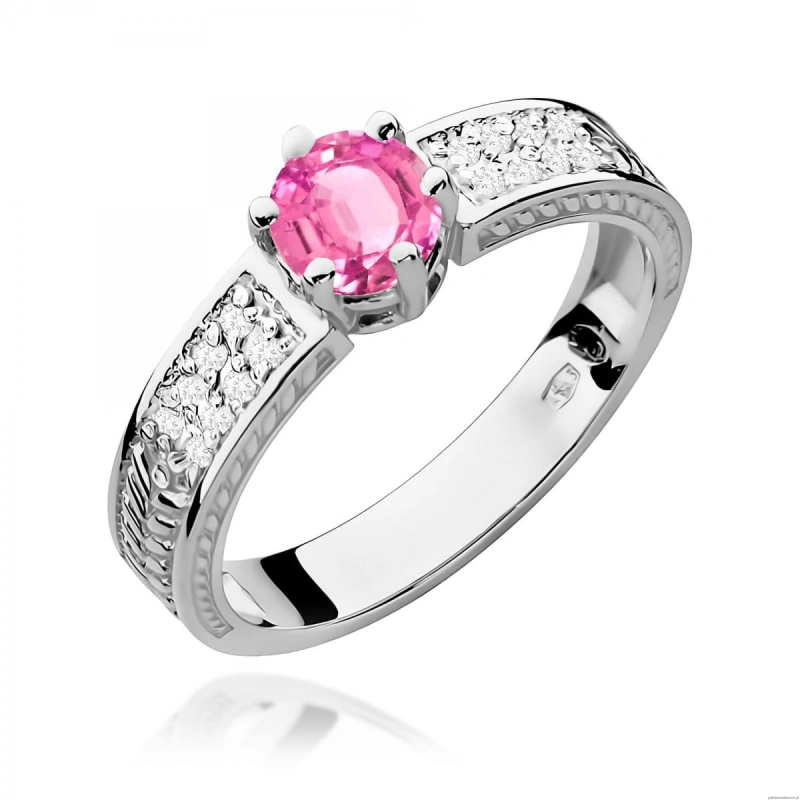 Pierścionek W0075 Różowy Topaz 0,60ct białe złoto 375