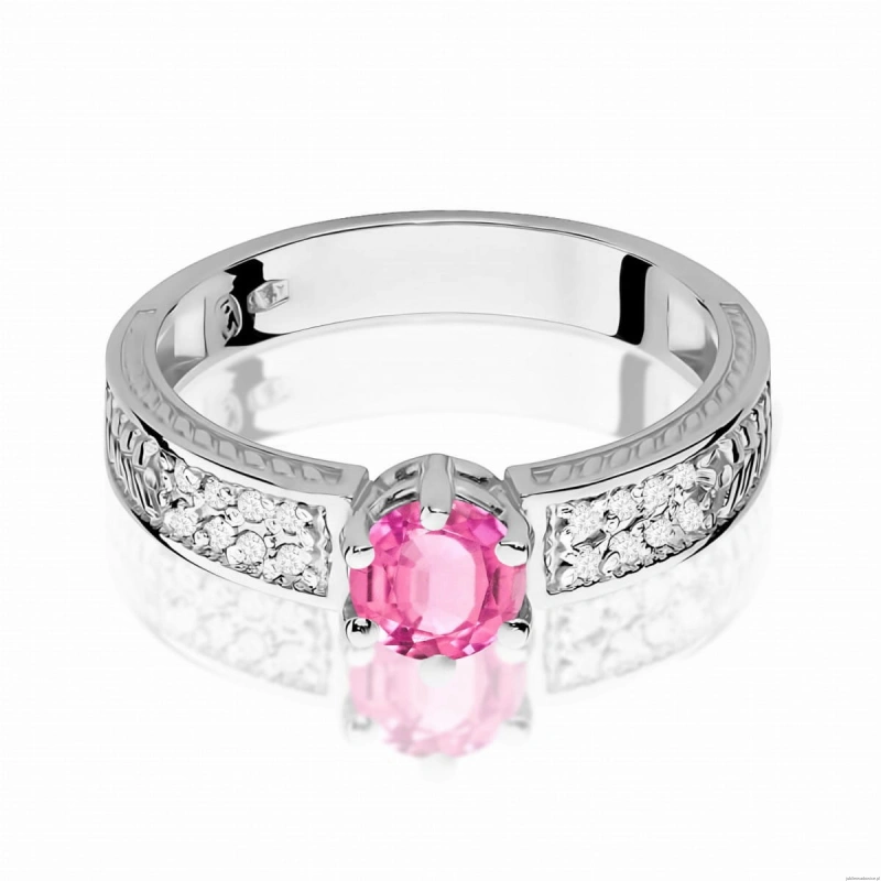 Pierścionek W0075 Różowy Topaz 0,60ct białe złoto 375