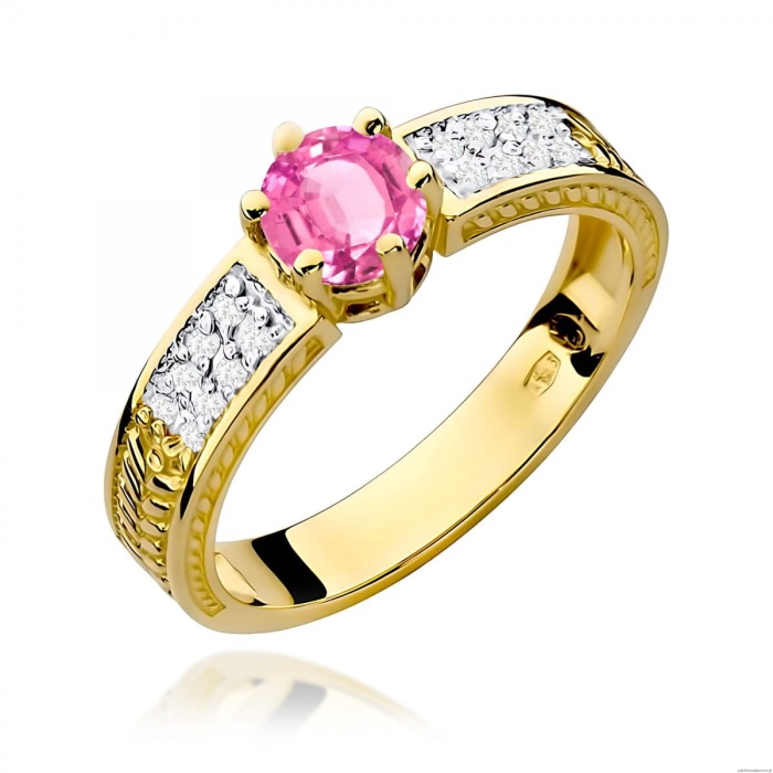 Pierścionek W0075 Różowy Topaz 0,60ct żółte złoto 375
