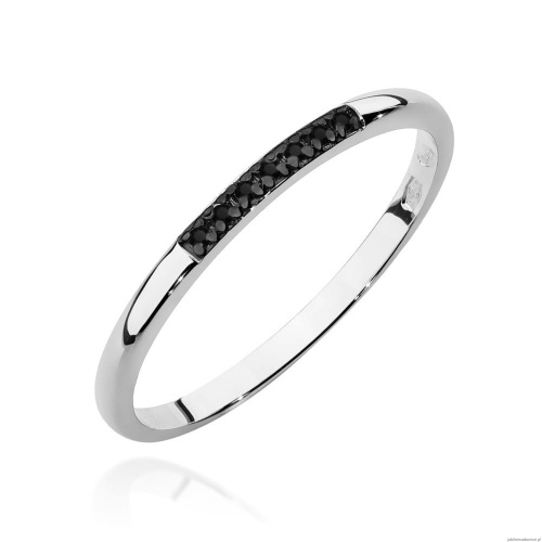 Pierścionek W0607 z czarnymi diamentami białe złoto 375