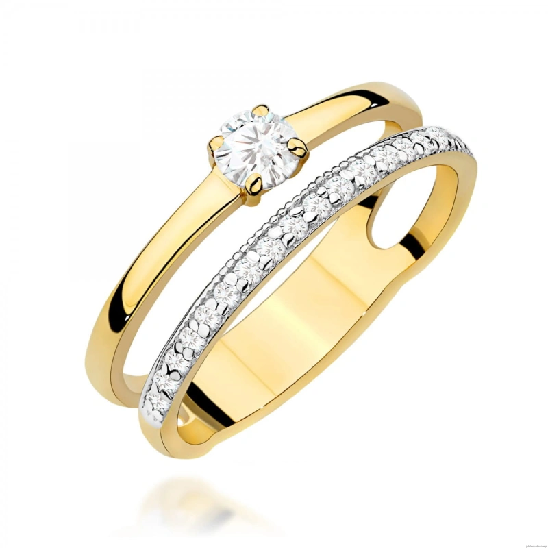 Pierścionek W0674 z diamentami laboratoryjnymi żółte złoto 375