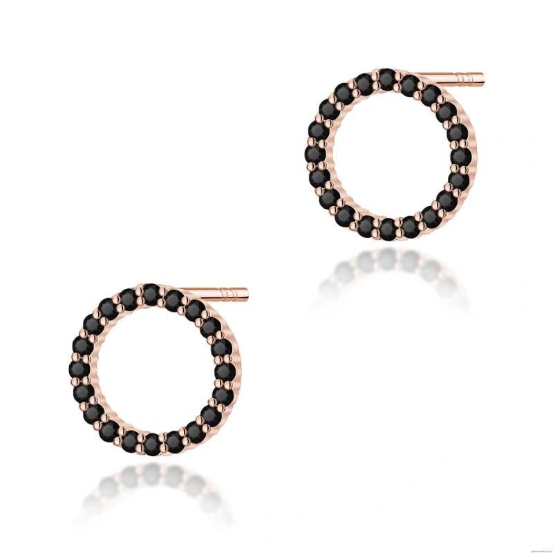 Kolczyki K0580 z czarnymi diamentami różowe złoto