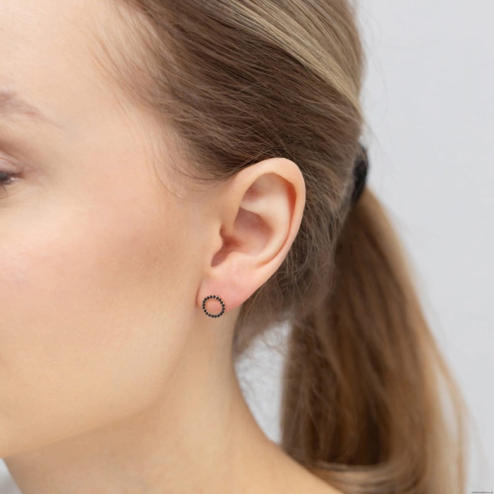 Kolczyki K0580 z czarnymi diamentami różowe złoto