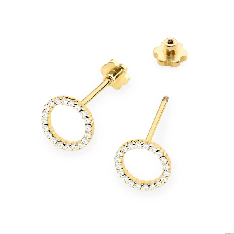 Kolczyki K0580 z diamentami żółte złoto sztyft zakręcany