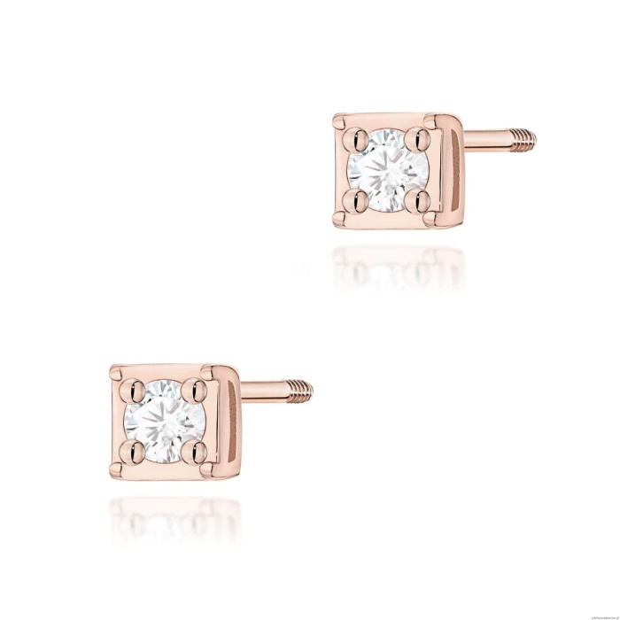 Kolczyki K0581 Diament 2 x 0,03ct różowe złoto sztyft zakręcany