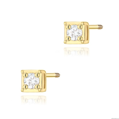 Kolczyki K0581 Diament 2 x 0,03ct żółte złoto sztyft zakręcany