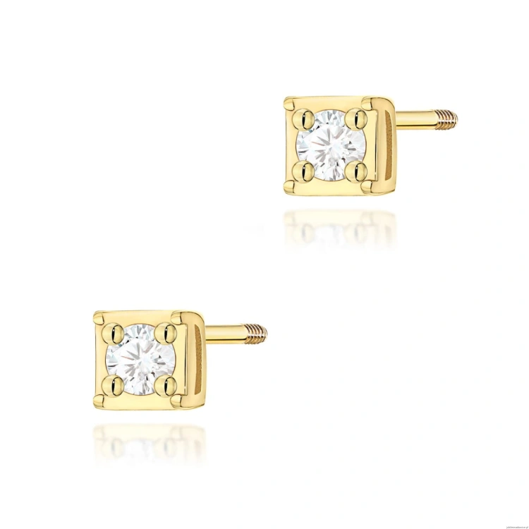 Kolczyki K0581 Diament 2 x 0,03ct żółte złoto sztyft zakręcany