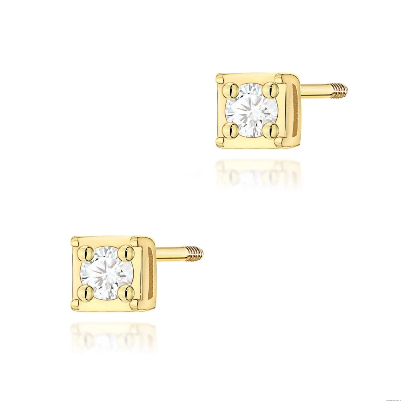 Kolczyki K0581 Diament 2 x 0,03ct żółte złoto sztyft zakręcany