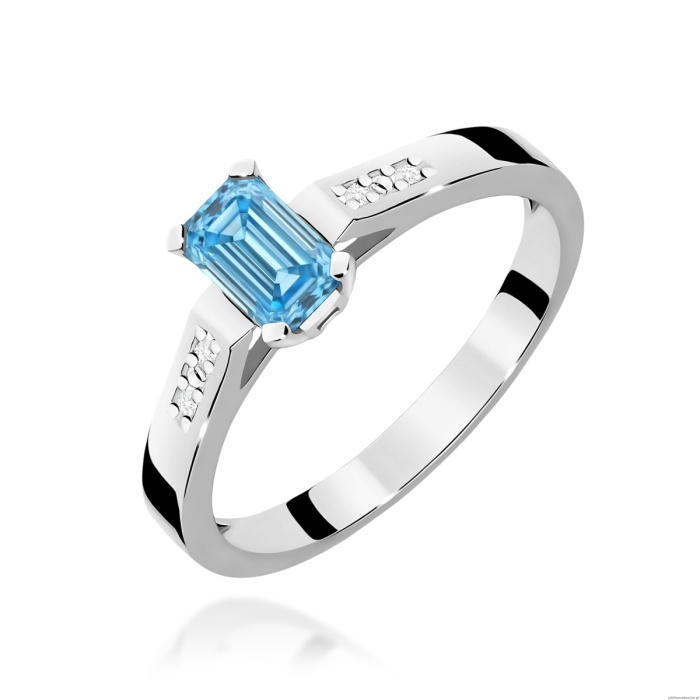 Pierścionek W0078 Diament laboratoryjny niebieski 0,50ct białe złoto
