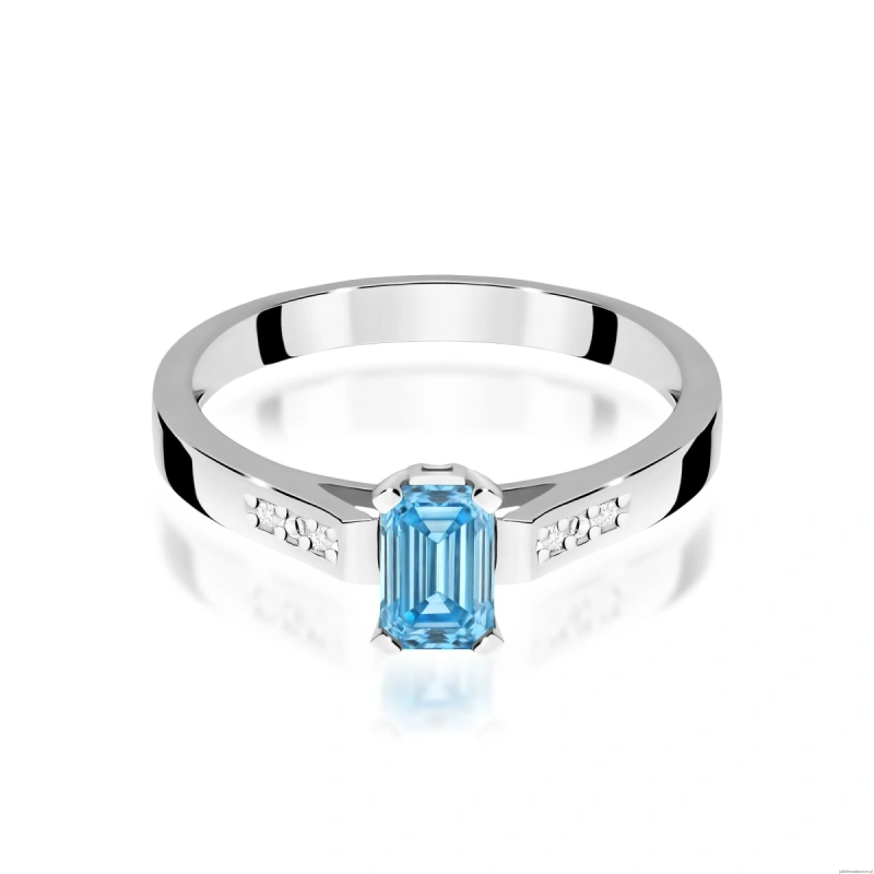 Pierścionek W0078 Diament laboratoryjny niebieski 0,50ct białe złoto