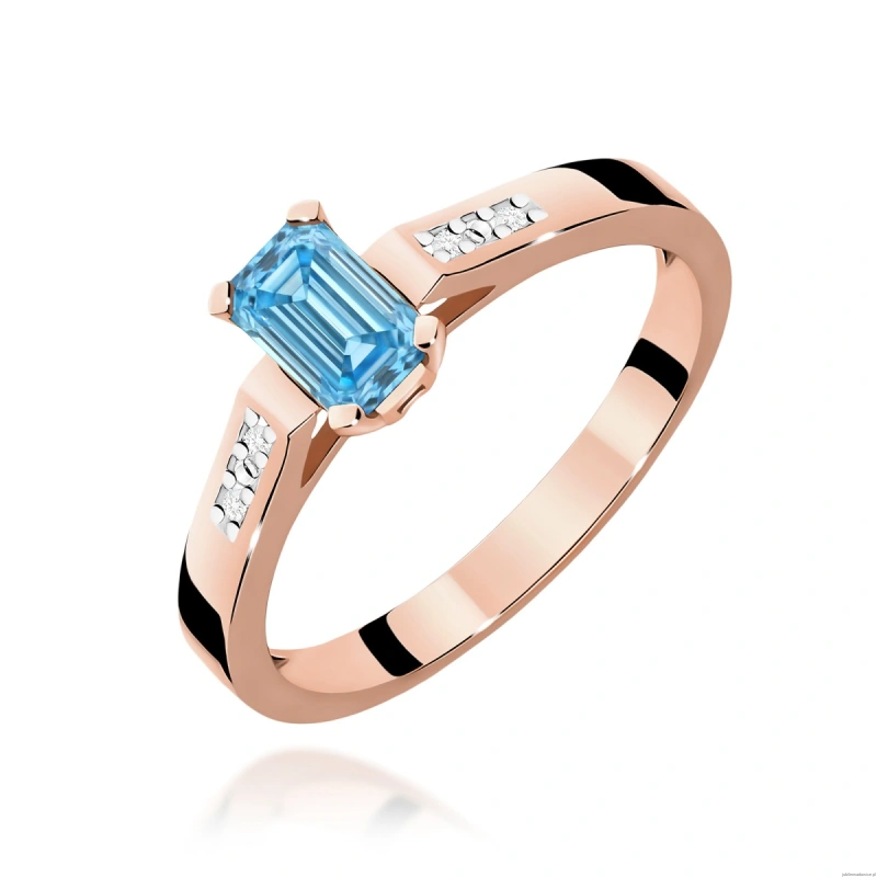 Pierścionek W0078 Diament laboratoryjny niebieski 0,50ct różowe złoto