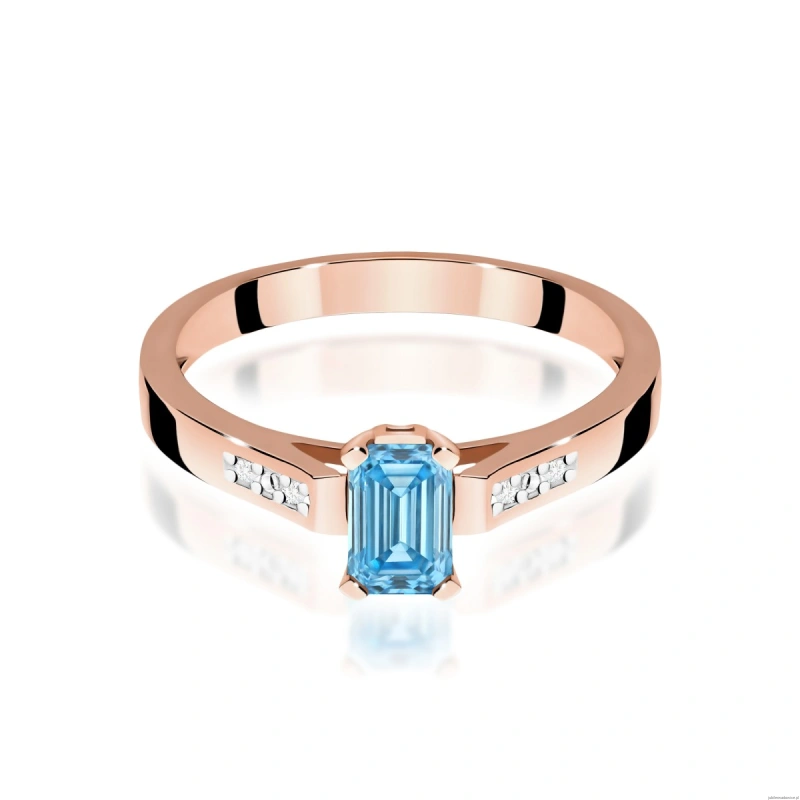 Pierścionek W0078 Diament laboratoryjny niebieski 0,50ct różowe złoto