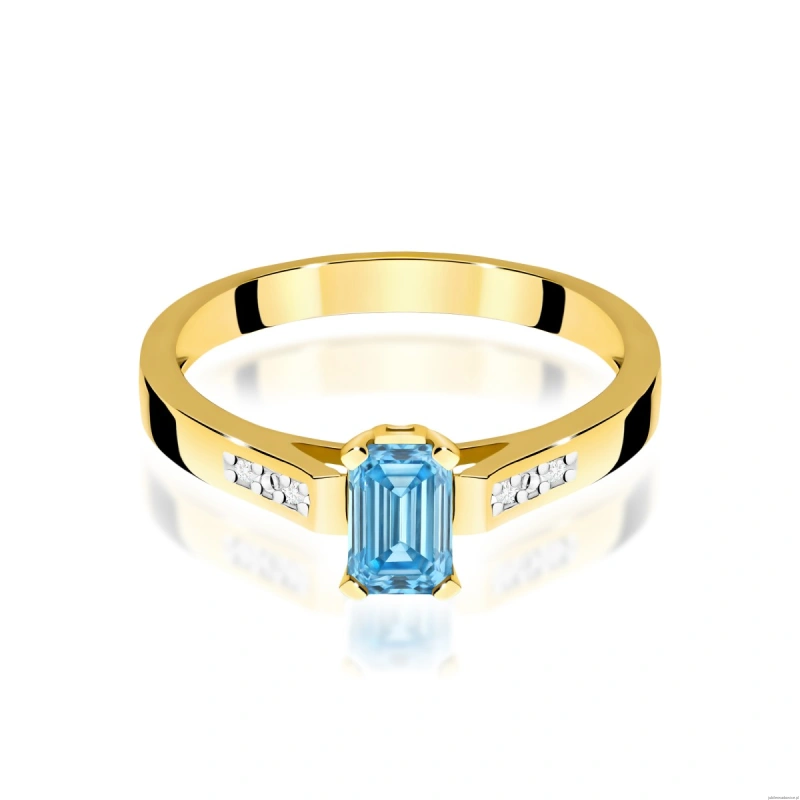 Pierścionek W0078 Diament laboratoryjny niebieski 0,50ct żółte złoto