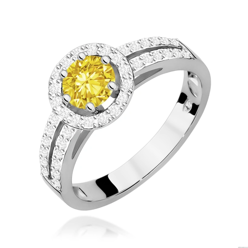 Pierścionek W0087 Diament Laboratoryjny żółty 0,50ct białe złoto