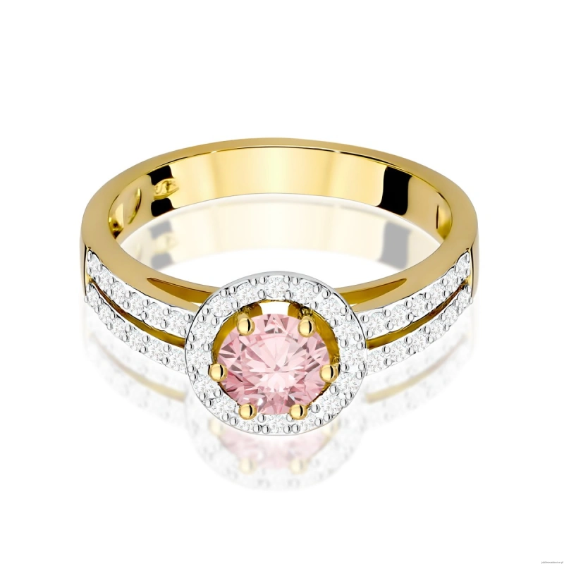 Pierścionek W0087 Diament Laboratoryjny różowy 0,50ct żółte złoto