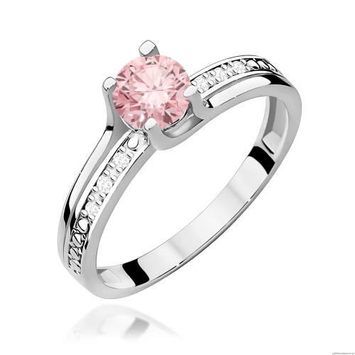 Pierścionek W0106 Diament Laboratoryjny różowy 0,50ct białe złoto