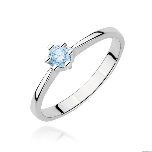 Pierścionek W0256 Diament Laboratoryjny niebieski 0,15ct białe złoto