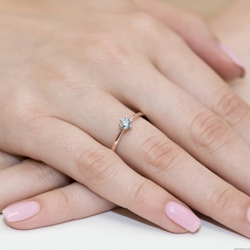 Pierścionek W0256 Diament Laboratoryjny niebieski 0,15ct różowe złoto