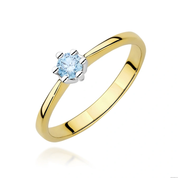 Pierścionek W0256 Diament Laboratoryjny niebieski 015ct żółte złoto