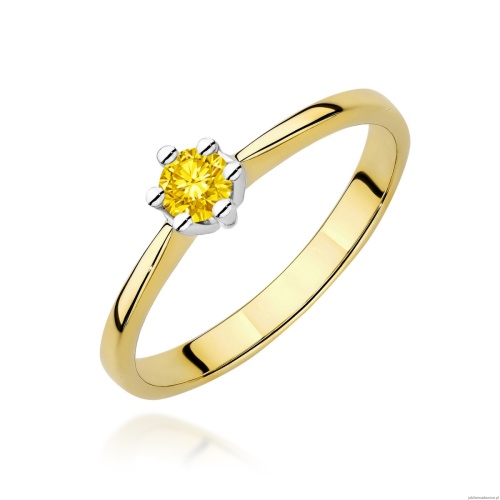 Pierścionek W0256 Diament Laboratoryjny żółty 0,15ct żółte złoto